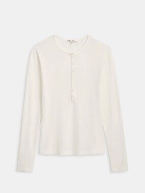 Alex Mill Laine Fine Rib Henley Top Ivory Size Medium Cropped Fitted $108